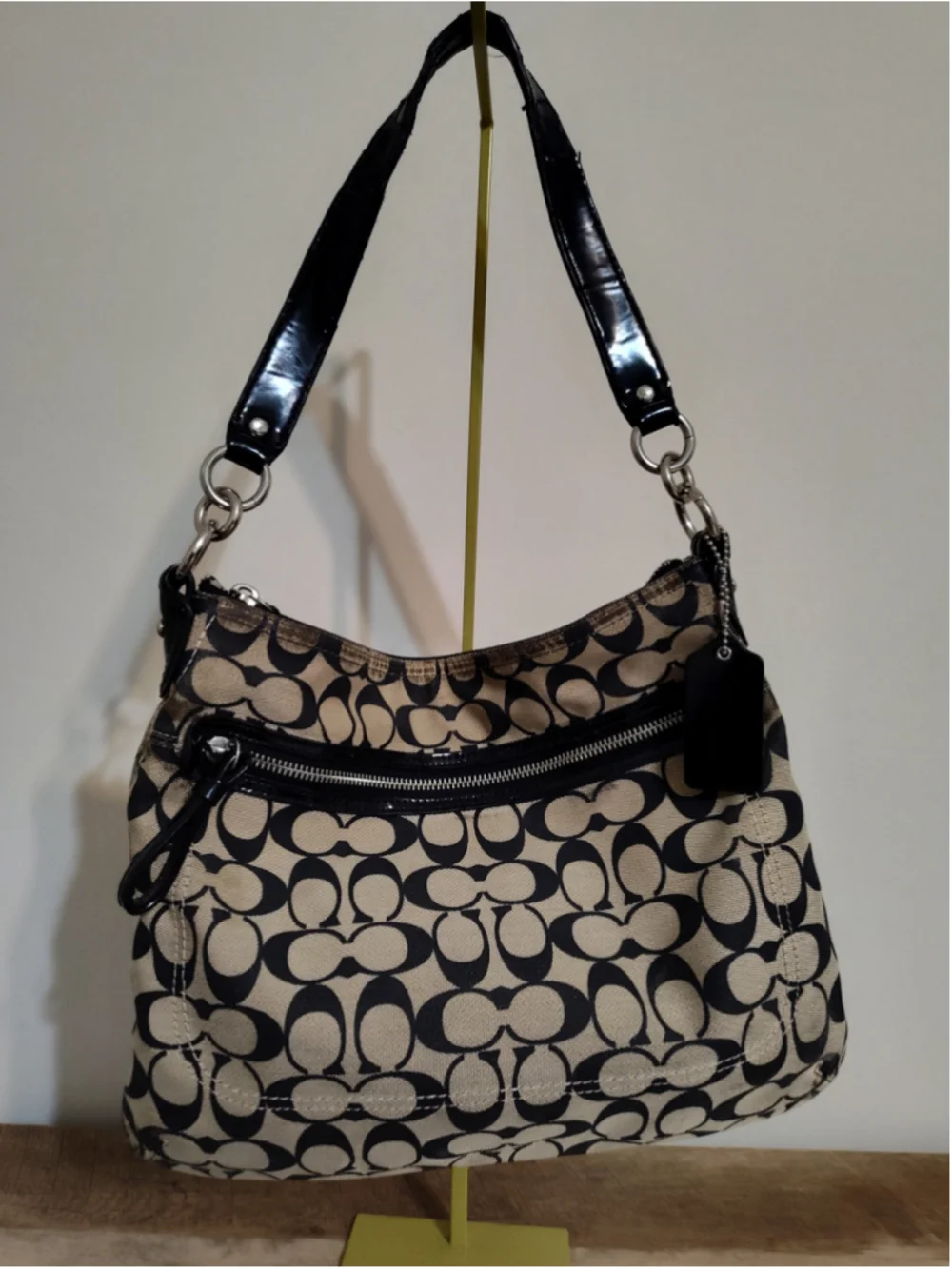 Women's Coach Shoulder Bag One Size Beige Black Signature Canvas